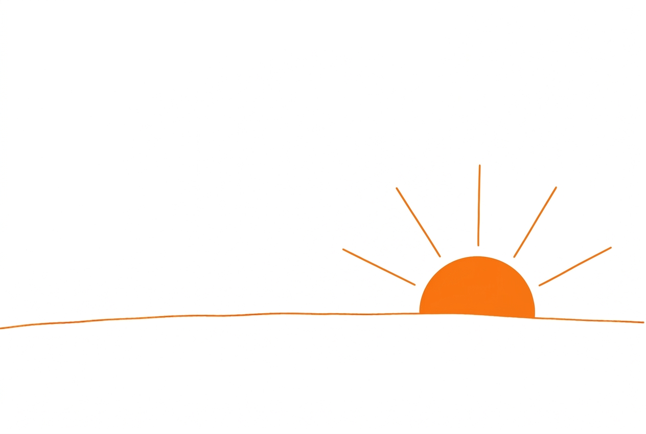 Line drawing of a sun rising over the horizon